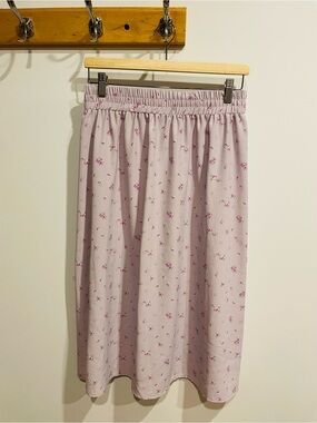 Light Pink Floral Elastic-Waist Midi Skirt